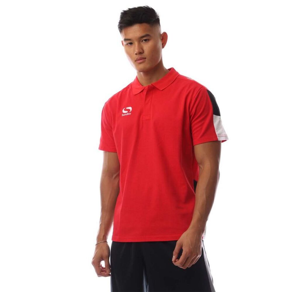 Sondico Mens Venata Collared Polo Shirt / Red/White/Black